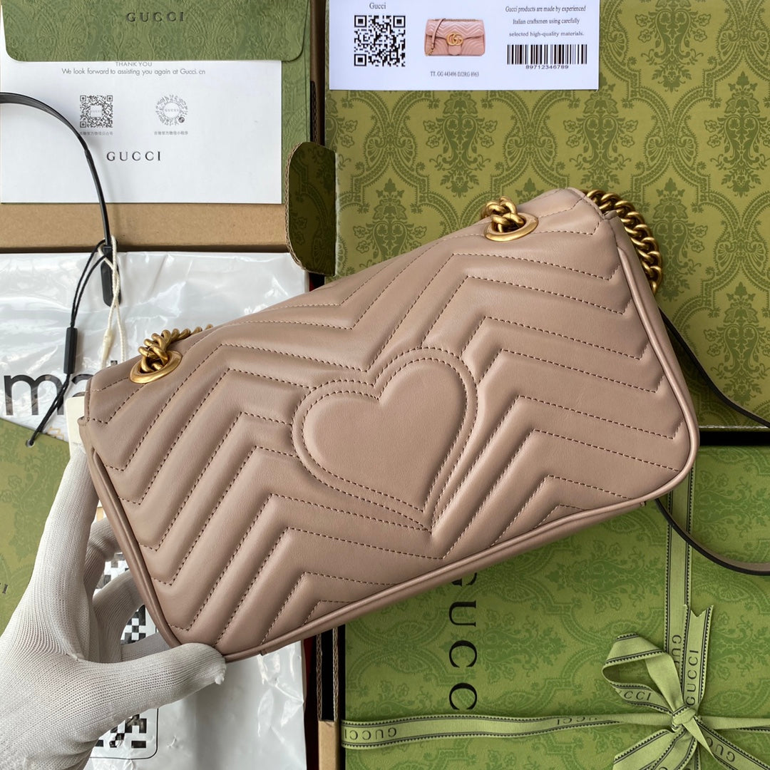 GG Marmont 26CM Beige Calfskin Gold Hardware