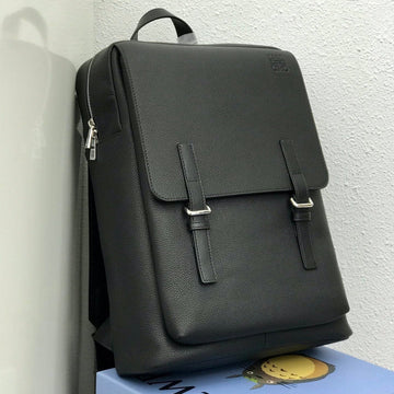 Loe 39 Military Backpack In Black Soft Grained Calfskin