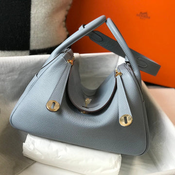 HM Lindy 30 Bag In Nepal Blue Calfskin Gold Hardware