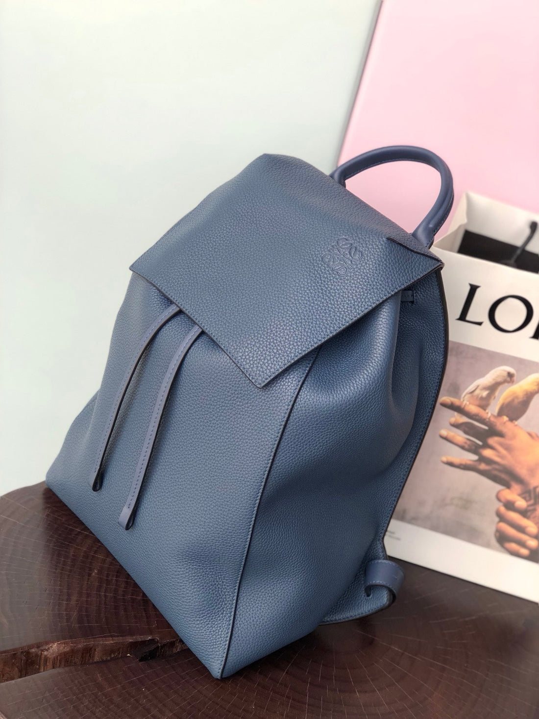 Loewe Flamenco Backpack 31 In Navy Blue Calfskin