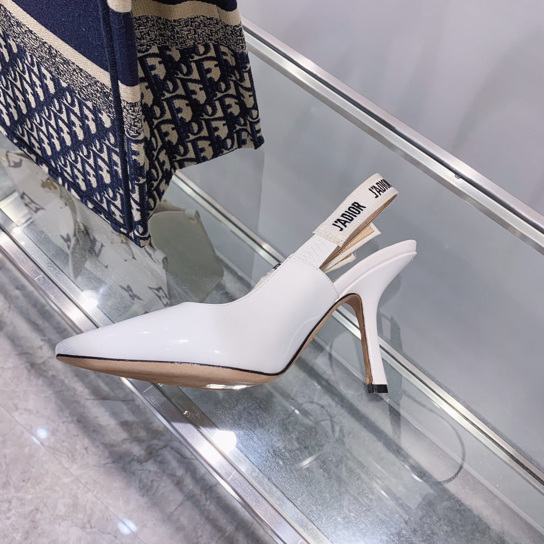 CD Slingback Pumps 95 White Patent Calfskin