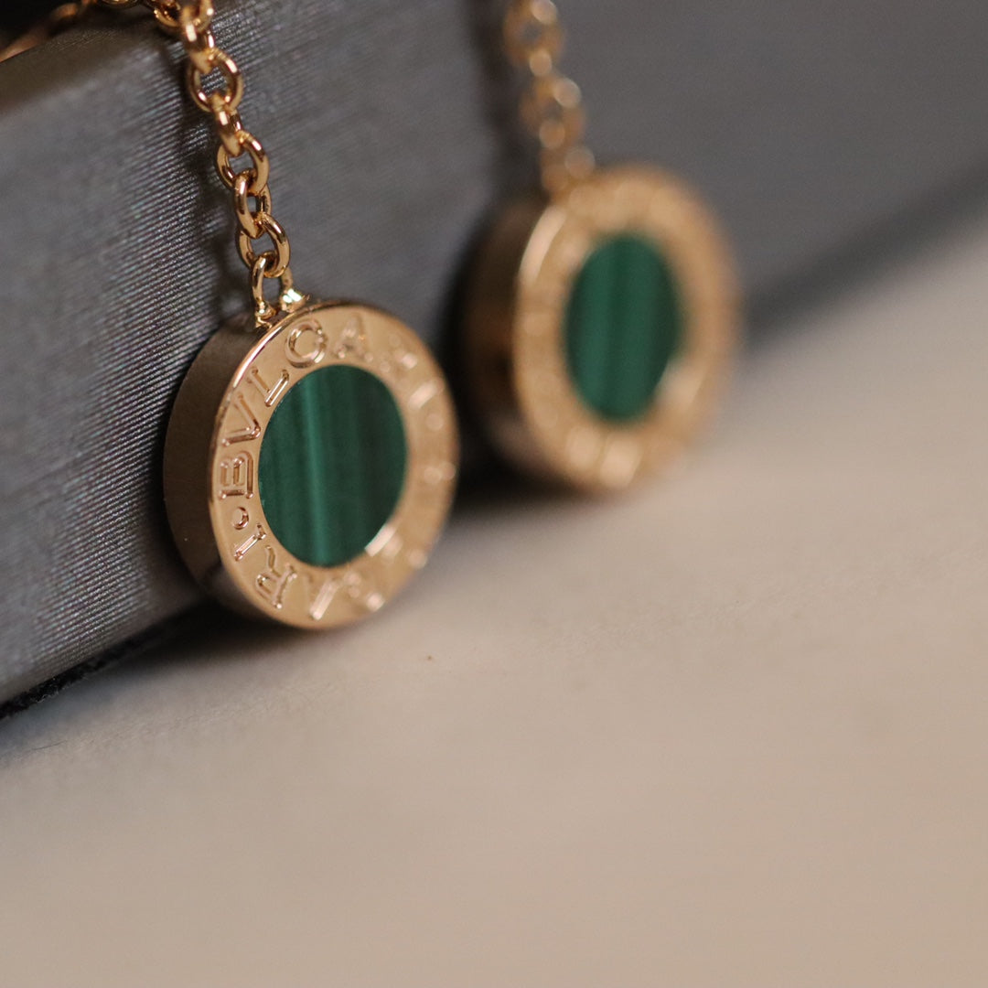 Bvl Earrings Drop Malachite Pink Gold