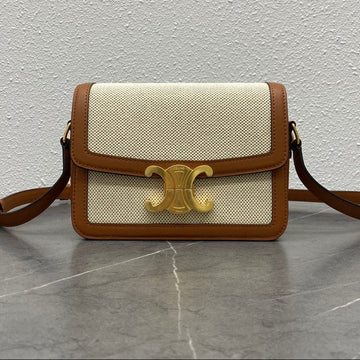 Celine 2026 Classique Triomphe Bag 18CM Tan Beige Textile Calfskin 283616