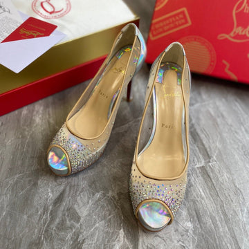 Cl Very Strass Peep Toe Pumps 120MM Mesh And Leather Silver