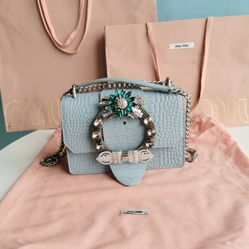 Lady 20 Handbag In Crocodile Pattern Blue Pastel Calfskin