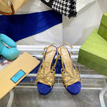 GG Crystal High Heel Sandal Azure Lambskin