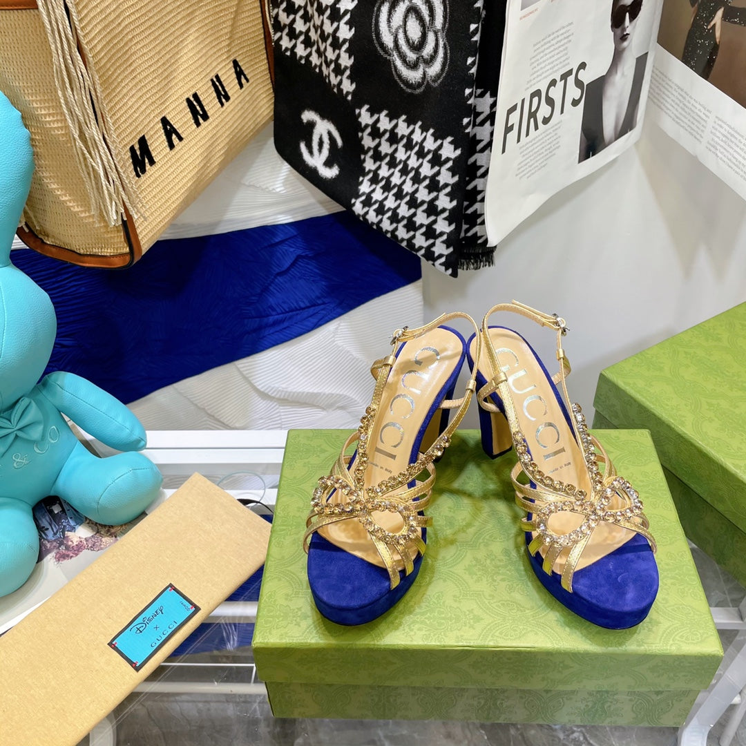 GG Crystal High Heel Sandal Azure Lambskin