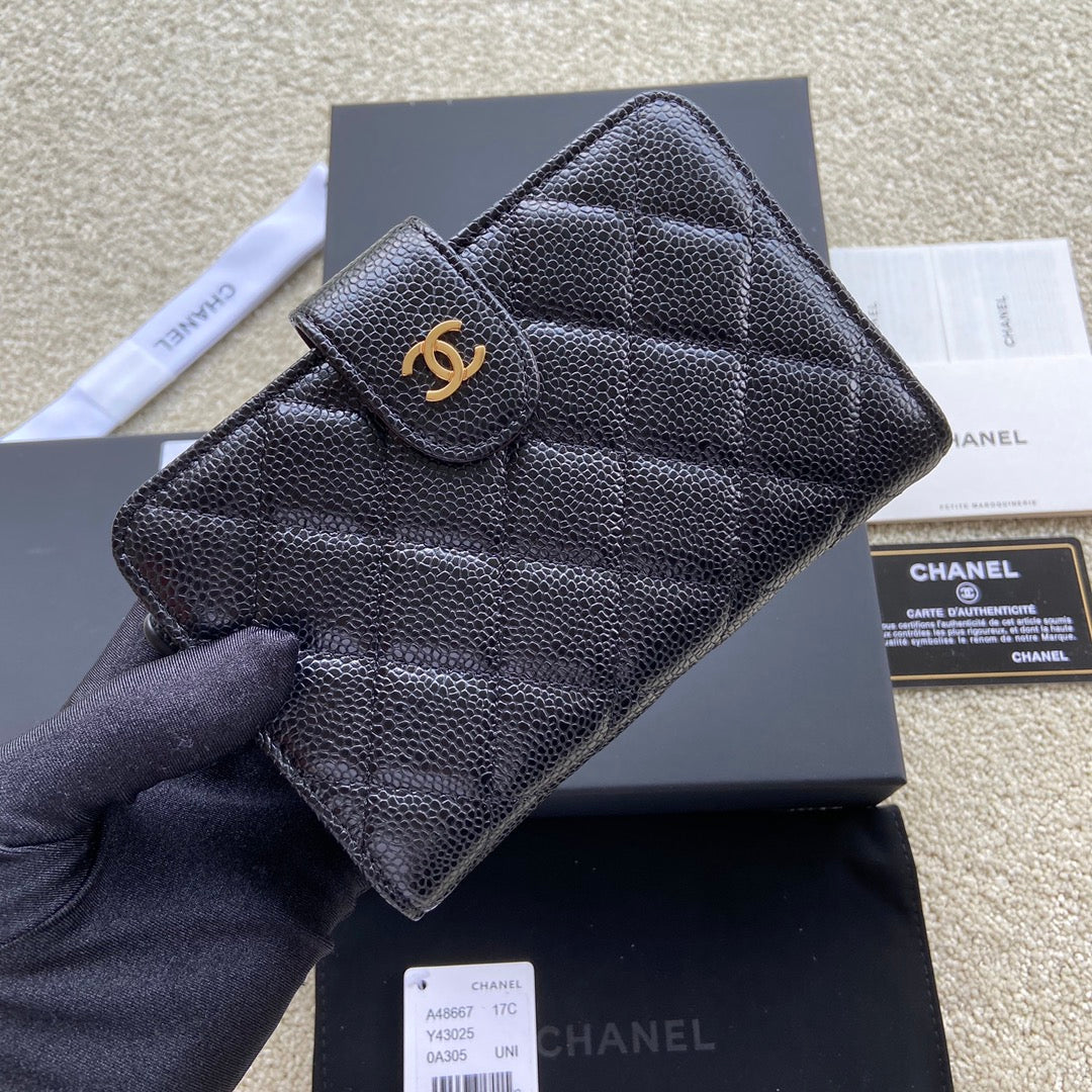 CC A48667 Zip Pocket Wallet Black Caviar Ghw 229758