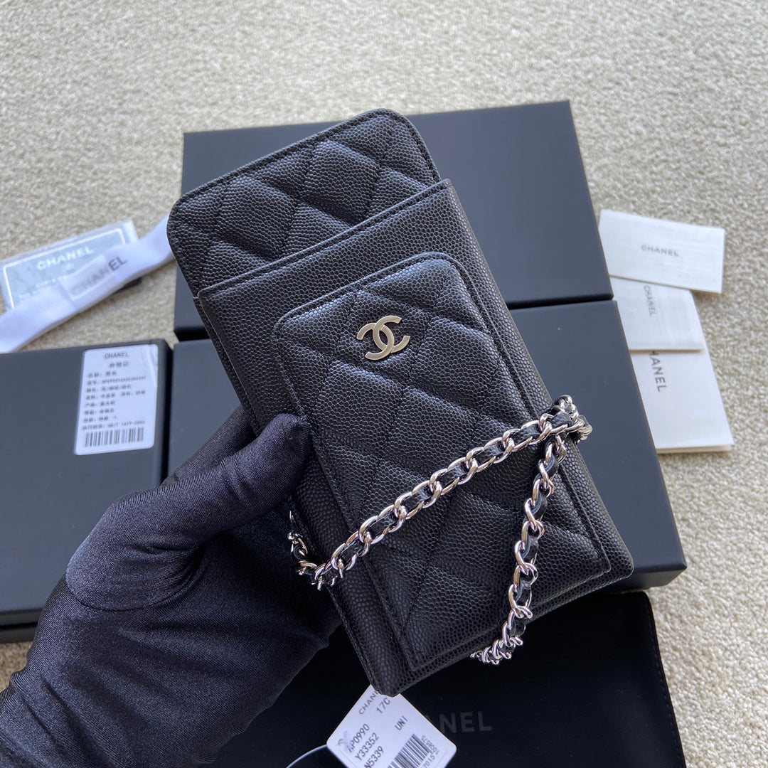 CC Compact Double Pouch Black Caviar Sliver Steel 229639