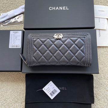 CC Sliver Buckle Boy Zipper Coin Wallet Black Caviar 229743