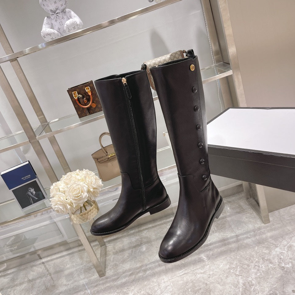 GG Classic Knee High Boots In Black Imported Calfskin