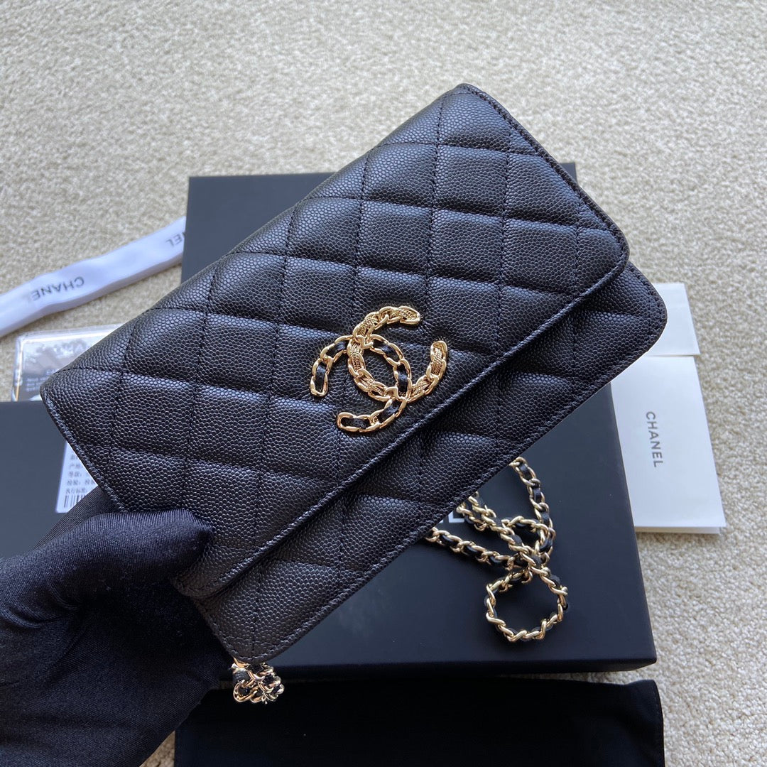 Classic Woc 20CM Black Grained Calfskin Leather CC