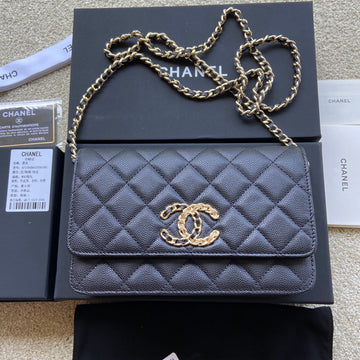 Classic Woc 20CM Black Grained Calfskin Leather CC