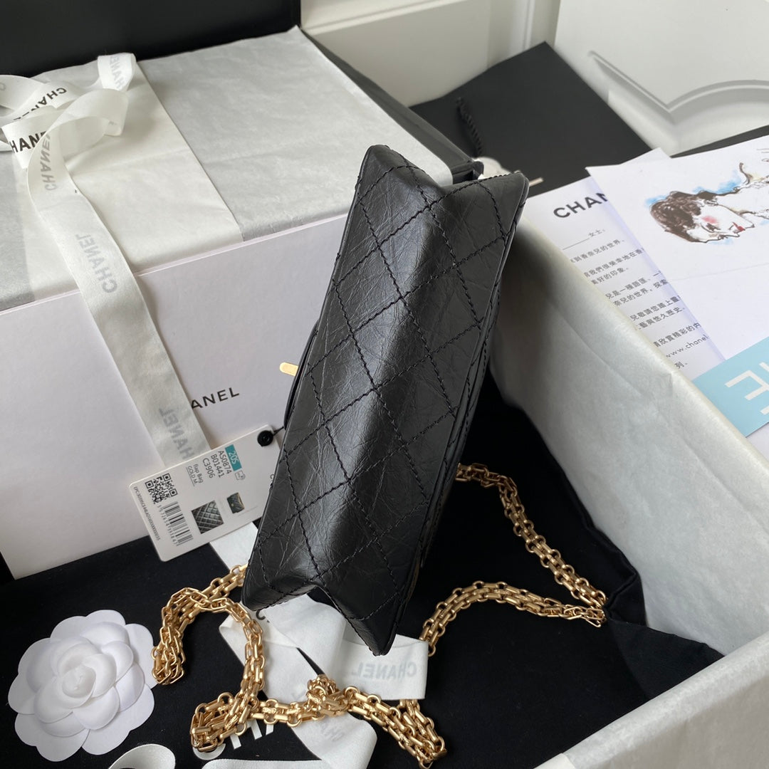 Flap Bag 20 In Black Calfskin Gold Chain