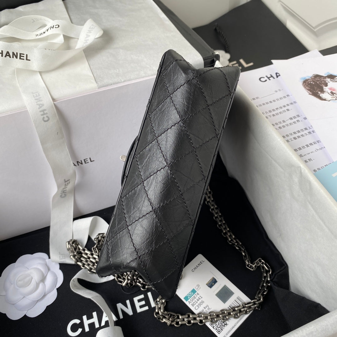 Flap Bag 20 In Black Calfskin Silver Chain