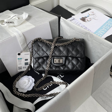 Flap Bag 20 In Black Calfskin Silver Chain
