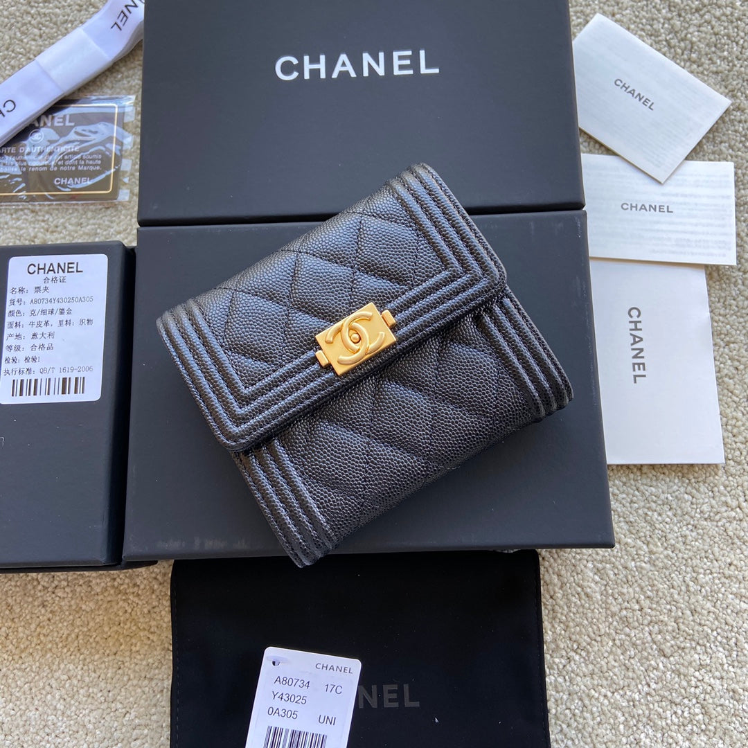 CC Boy Small Flap Wallet Black Caviar Ghw 156520