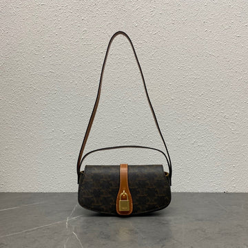 Celine Tabou Clutch On Strap Triomphe Black Brown Canvas & Calfskin