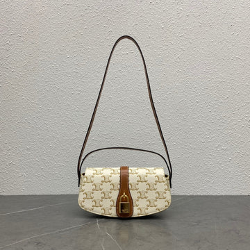 Celine Tabou Clutch On Strap Triomphe Beige Brown Canvas & Calfskin