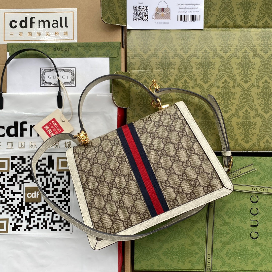 Gucci Ophidia 25CM Bag Ebony White Canvas Leather 239794