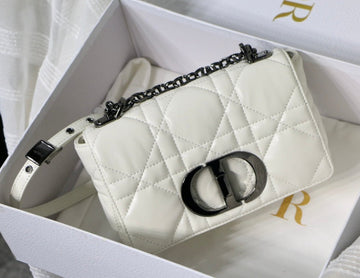 Small Caro Bag 20 White Calfskin Black Hardware