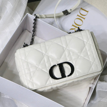 Medium Caro 25.5 White Calfskin Black Hardware