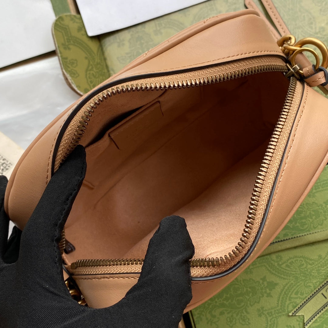 GG Marmont Mini 18CM Zip Top Dark Beige Calfskin Gold Hardware