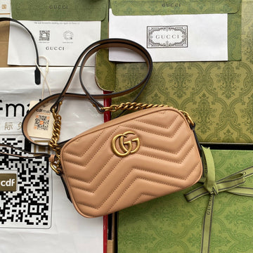 GG Marmont Mini 18CM Zip Top Dark Beige Calfskin Gold Hardware
