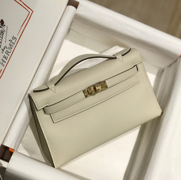 HM Kelly Pochette 22CM White Beige Swift Gold Hardware