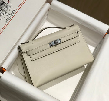 HM Kelly Pochette 22CM White Beige Swift Silver Hardware