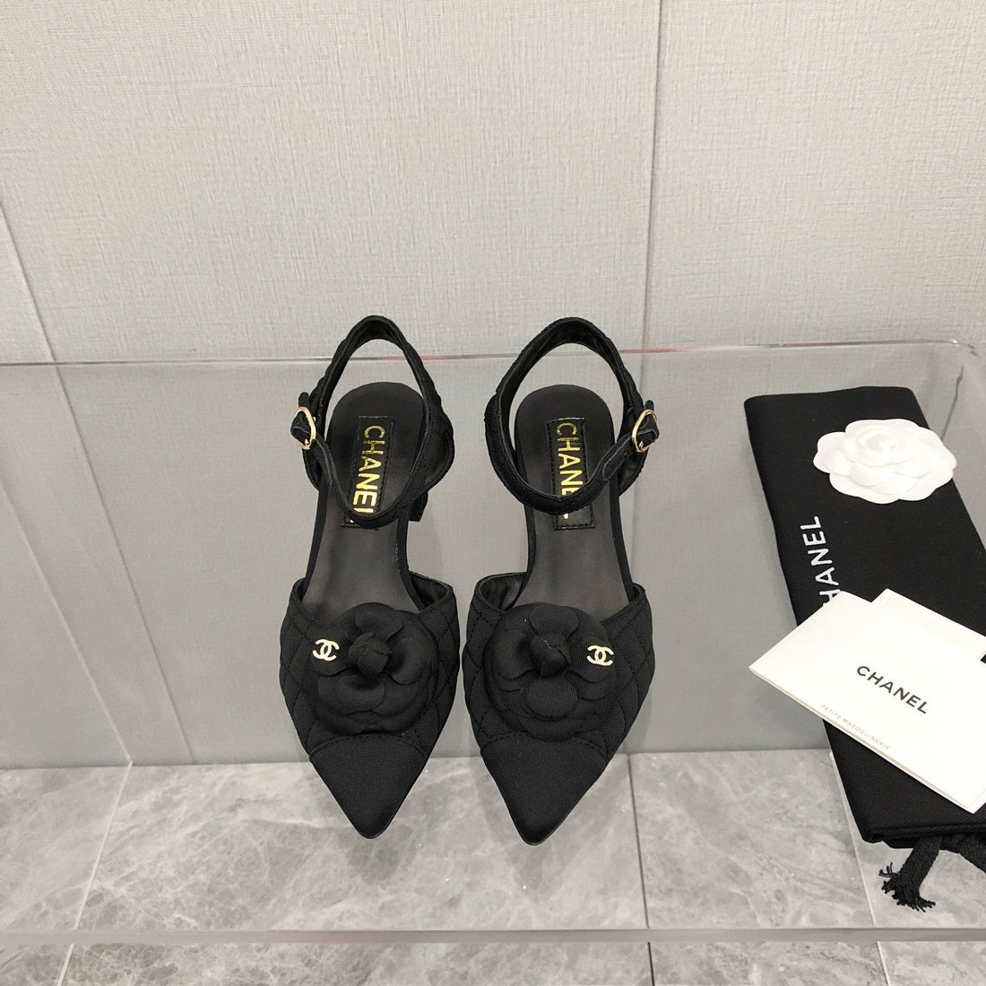CC 25C 5CM Slingback Flats Black Fabric 213241