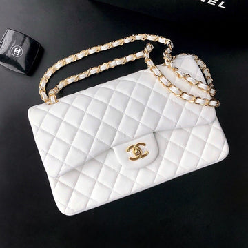 Flap Bag Jumbo 30CM White Lambskin Gold Hardware