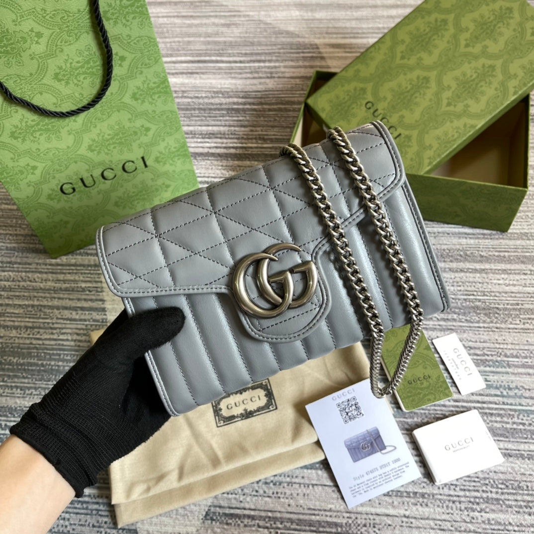GG Marmont Mini 20 Shoulder Bag In Grey Calfskin
