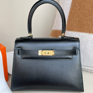 Kelly Mini 20 Bag In Black Smooth Calfskin With Gold Hardware (made - To - Oder)