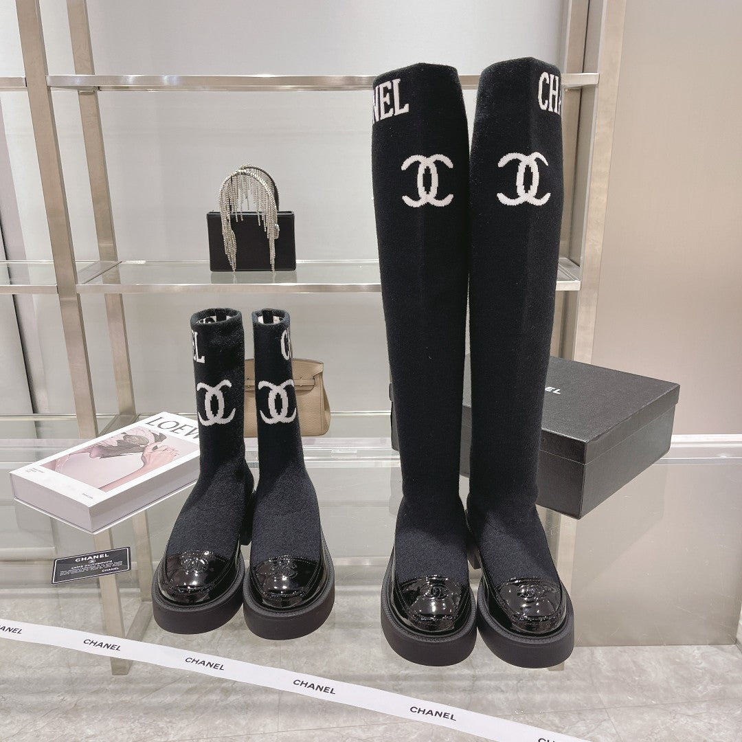 CC High Boots 45MM Black Stretch Wool And Cowhide
