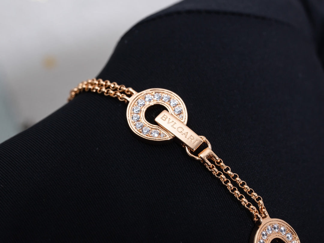 Bvl 3 Motifs Full Diamond Pink Gold Bracelet