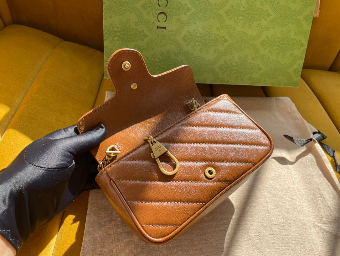 GG Marmont Mini 16 Bag In Cinnamon Brown Calfskin