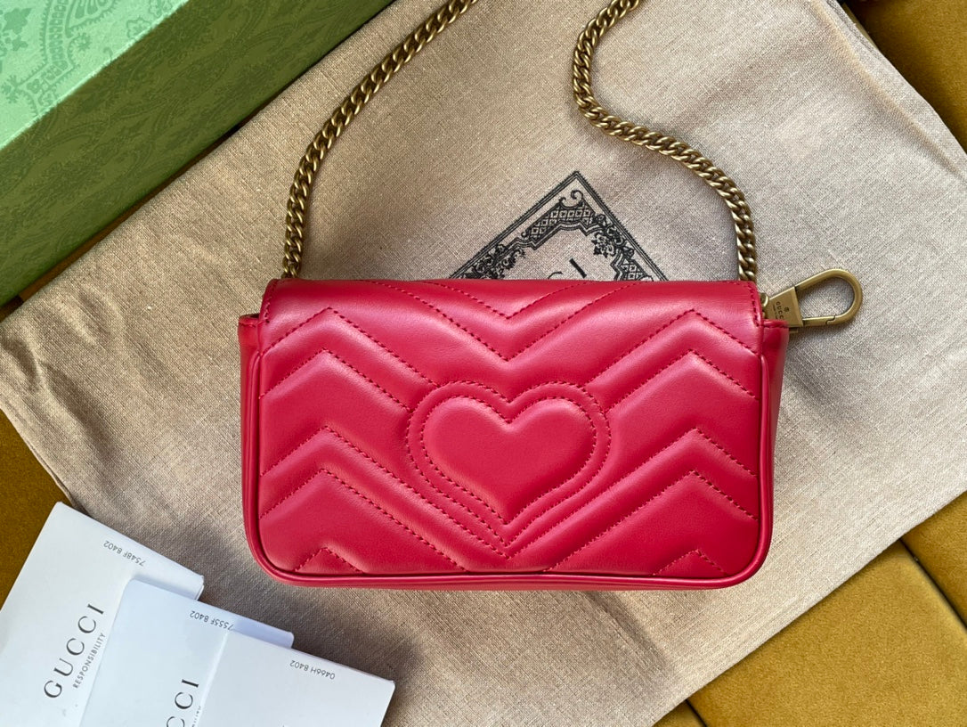 GG Marmont Mini 16 Bag In Red Pink Calfskin