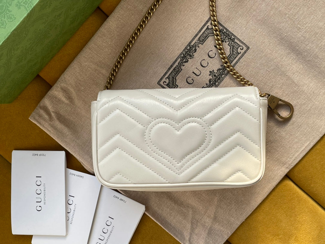 GG Marmont Mini 16 Bag In White Calfskin