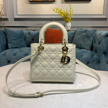 Medium Lady 24 White Lambskin