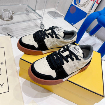 Fendi Casual Sneaker In White Calfskin And Black Suede