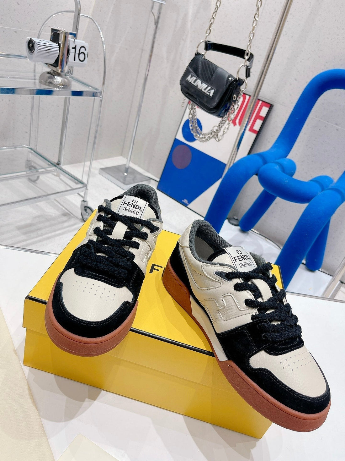 Fendi Casual Sneaker In White Calfskin And Black Suede