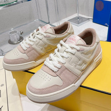 Fendi Casual Sneaker In White Calfskin And Light Pink Suede