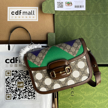 Horsebit 1955 Saddle Bag 25 In Colorful Canvas And Brown Leather Trim Gold Hardware