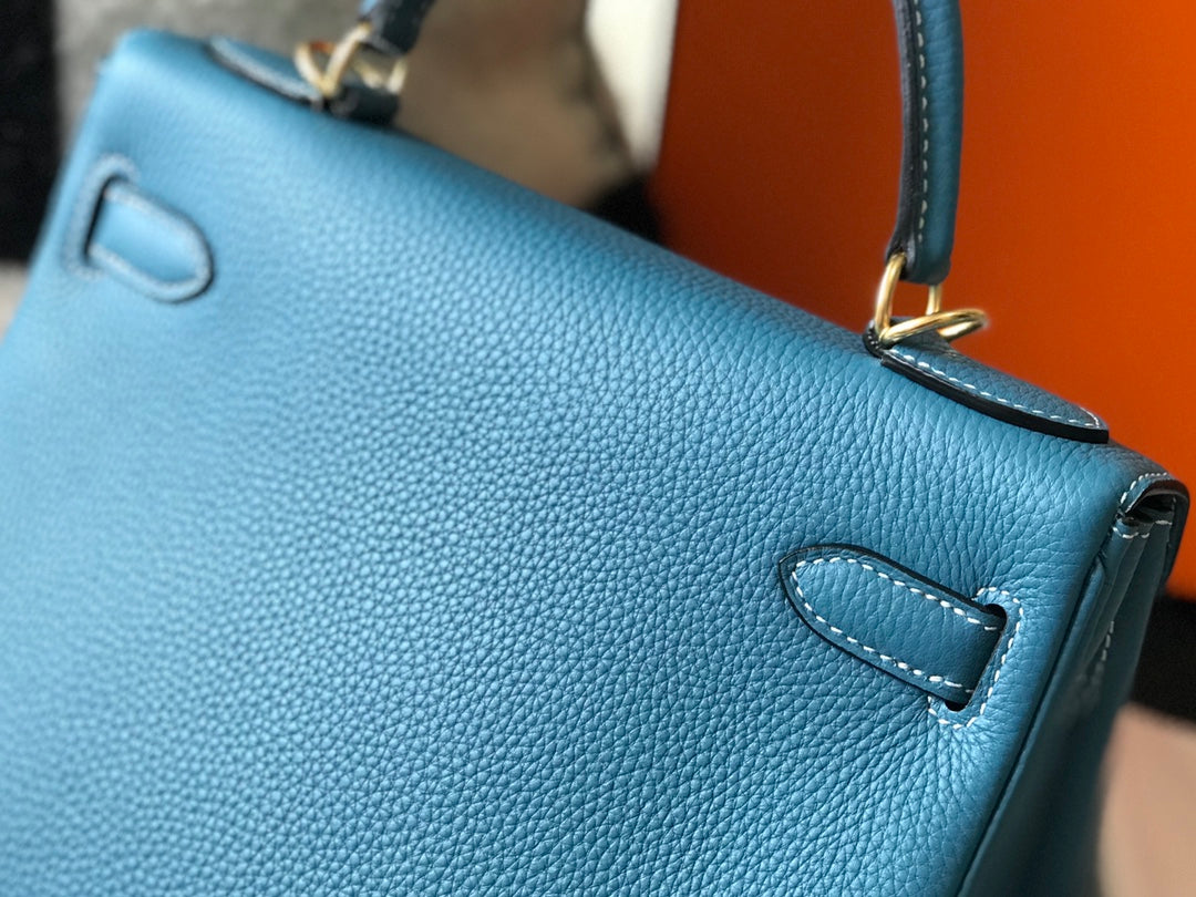 HM Kelly 25CM Denim Blue Togo Gold Hardware