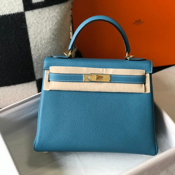 HM Kelly 32CM Denim Blue Togo Leather Gold Hardware