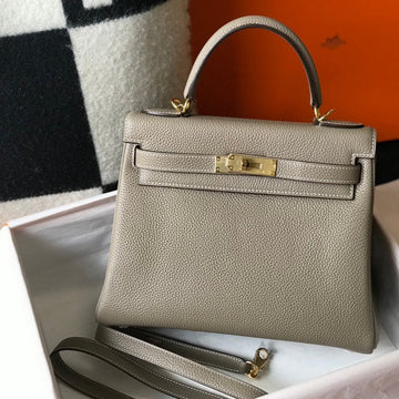 HM Kelly 32CM Desert Taupe Togo Leather Gold Hardware