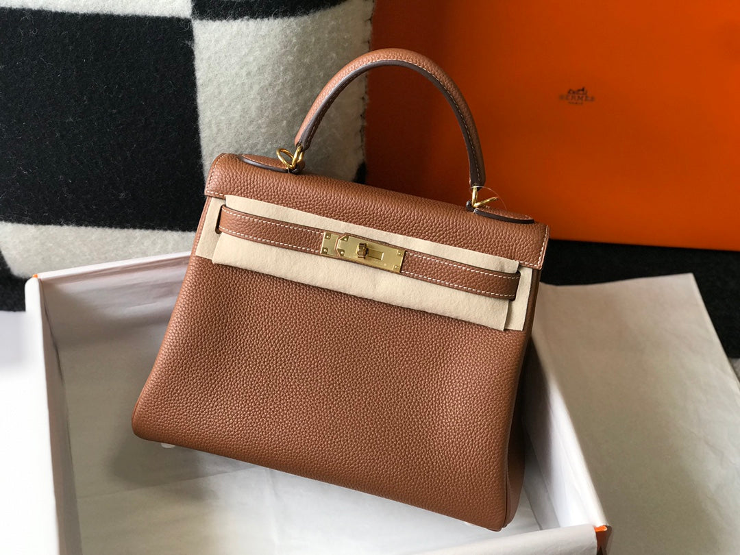 HM Kelly 32CM Bag In Brown Togo Gold Hardware