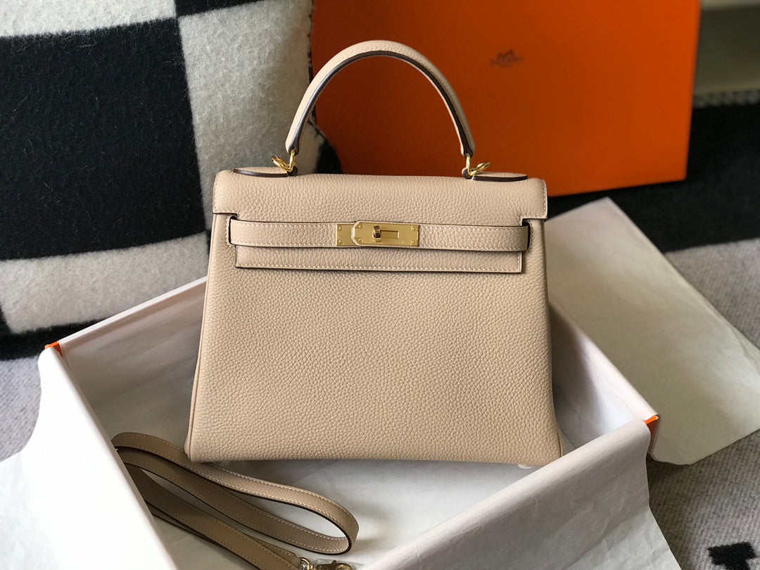 HM Kelly 32CM Bag In Beige Togo Gold Hardware