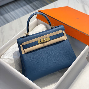 HM Kelly 32CM Bag In Navy Togo Gold Hardware